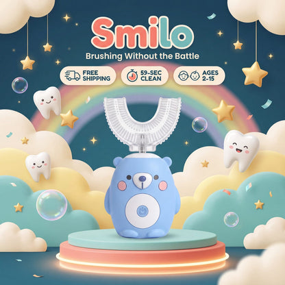 Smilo blue bear U-shaped kids electric toothbrush — Brushing Without the Battle